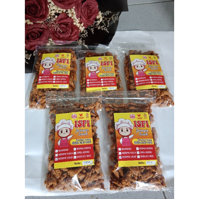 

Keripik Usus Pedas Daun jeruk