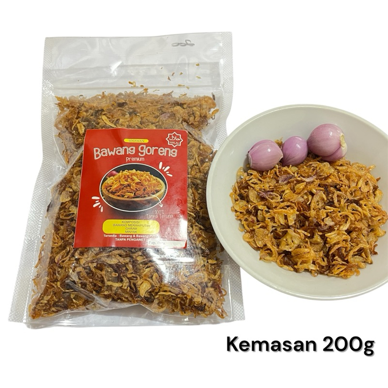 

Bawang merah goreng premium kemasan 200gram. brambang goreng sekawan murni tanpa campuran