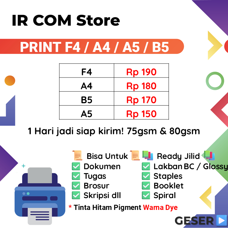 

Print F4 A4 B5 dan A5 Murah 75gsm dan 80 gsm