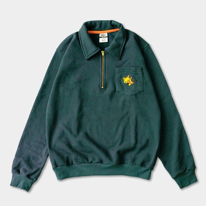 KODE L68W CRSL Chilo Polonian Sweatshirt  Green  Halfzip Crewneck Sweater  Outerwear Fleece Pria Wan