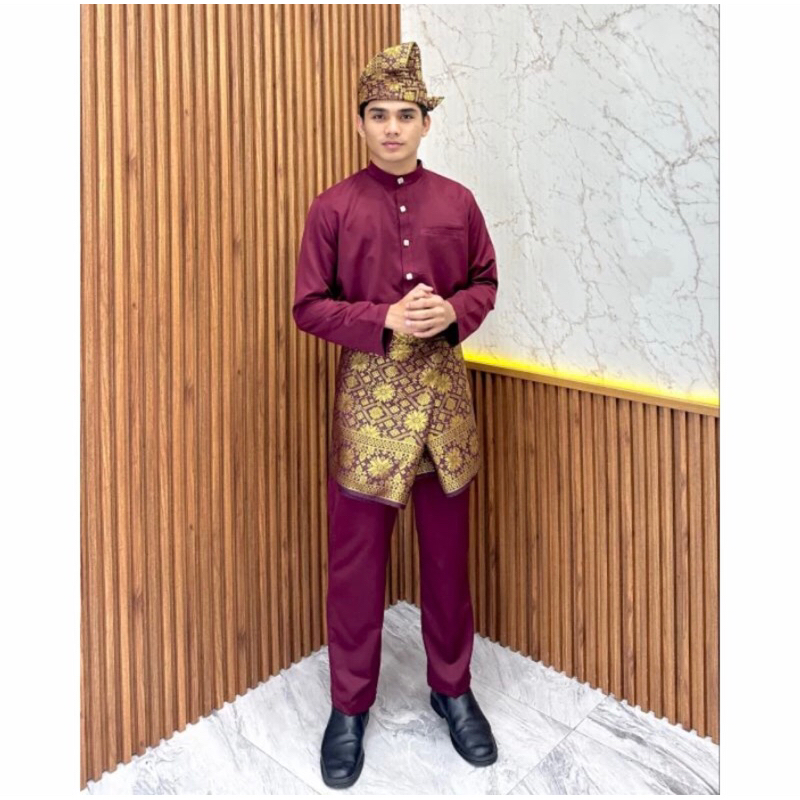 Kurung Melayu Pria pakaianKoko pria Muslim Bahan Satin Valvet Baju Lebaran Pria