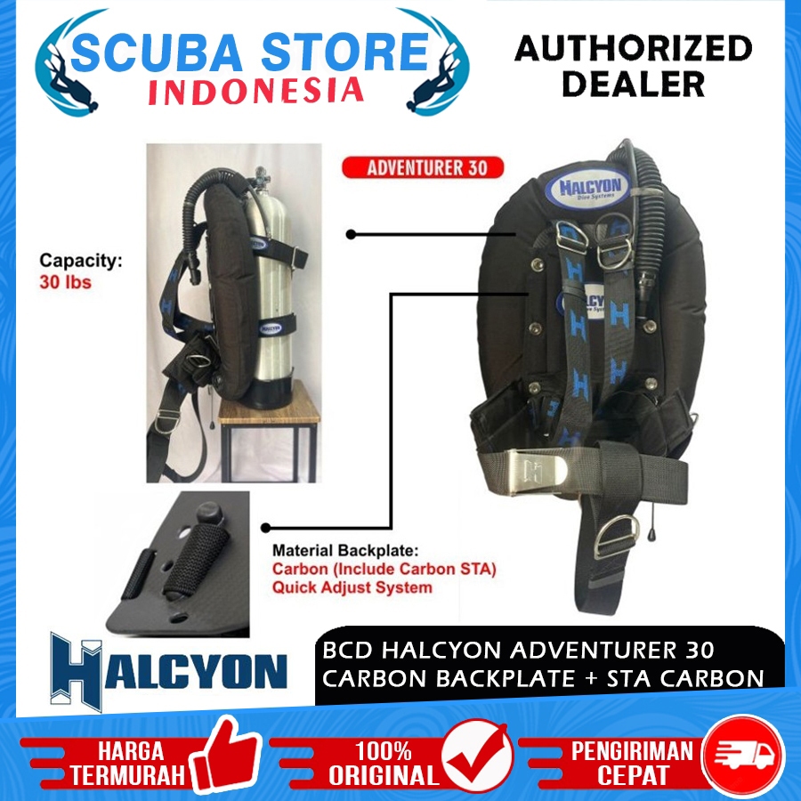 BCD Halcyon Adventurer 30 30lbs Carbon Backplate + STA Single Tank BC Buoyancy Technical Scuba Divin