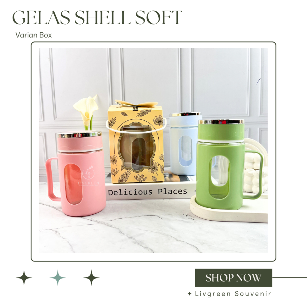 Souvenir Gelas Kaca Gagang Cangkir Shell Warna Soft