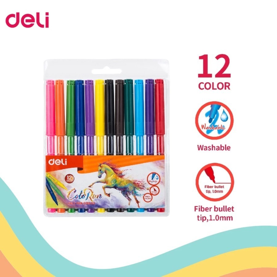 

DELI FELT PEN SPIDOL WARNA 12 WARNA