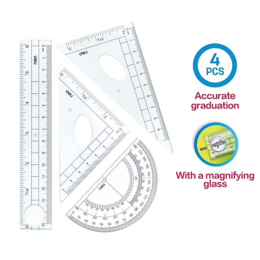 

DELI RULER SET PENGGARIS PLASTIK SET 9597