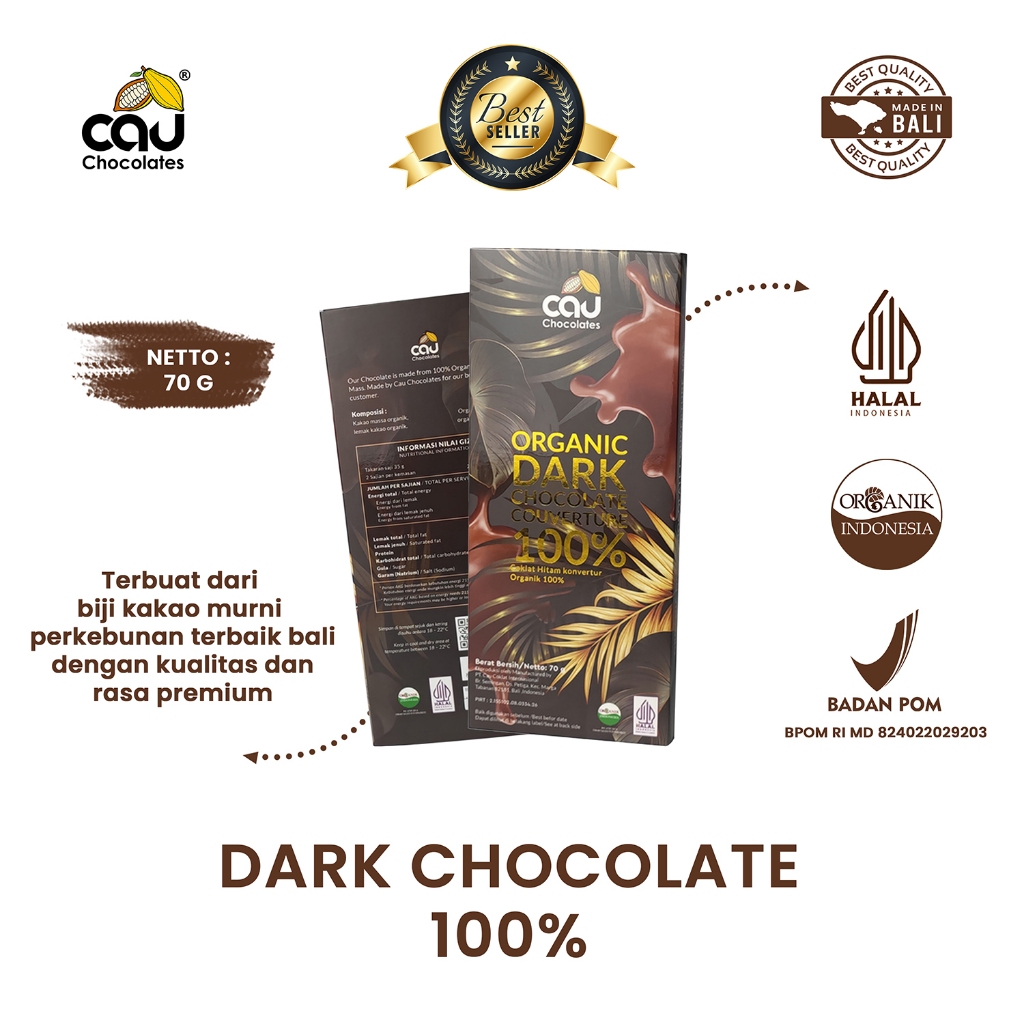 

CAU CHOCOLATES - Organic Dark Chocolate Couverture 100% - 70 gr