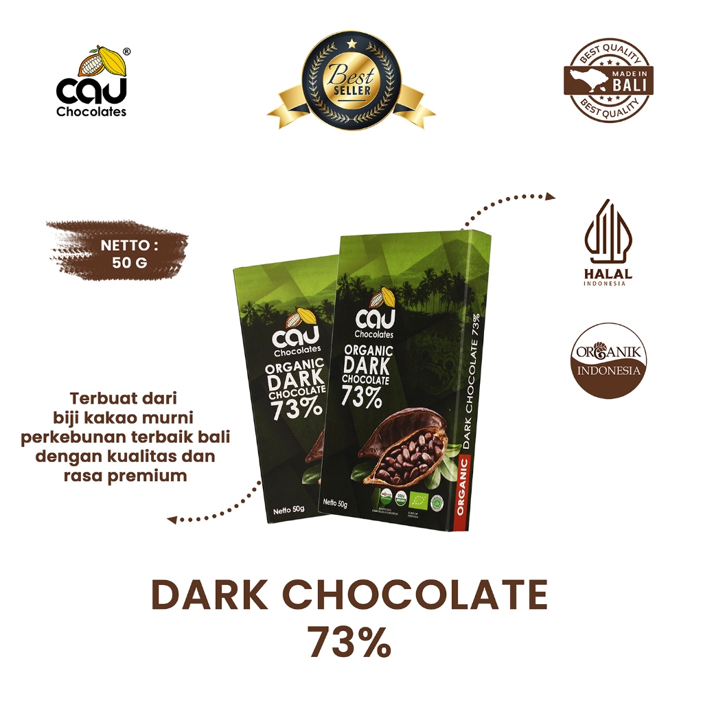

CAU CHOCOLATES - Organik Dark Chocolate / Coklat Organik 73% dengan Gula Kelapa - 50 gr