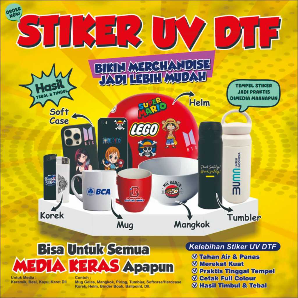

print sticker timbul UV DTF ukuran A4, 50 cm sampai 1 meter