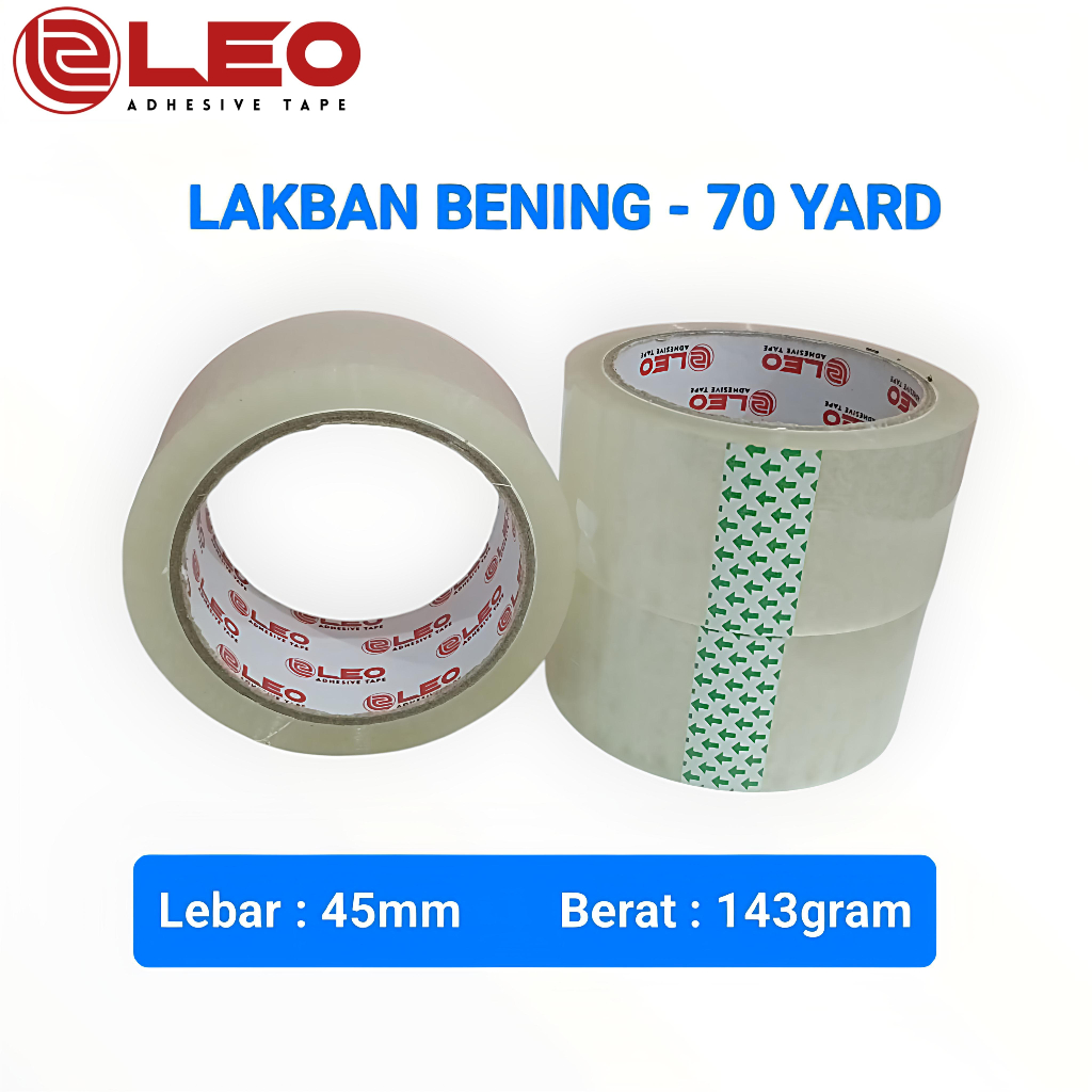 

Lakban Bening 45mm x 70 Yard x 45 Micron Merek LEO Opp Tape / Selotip Isolasi