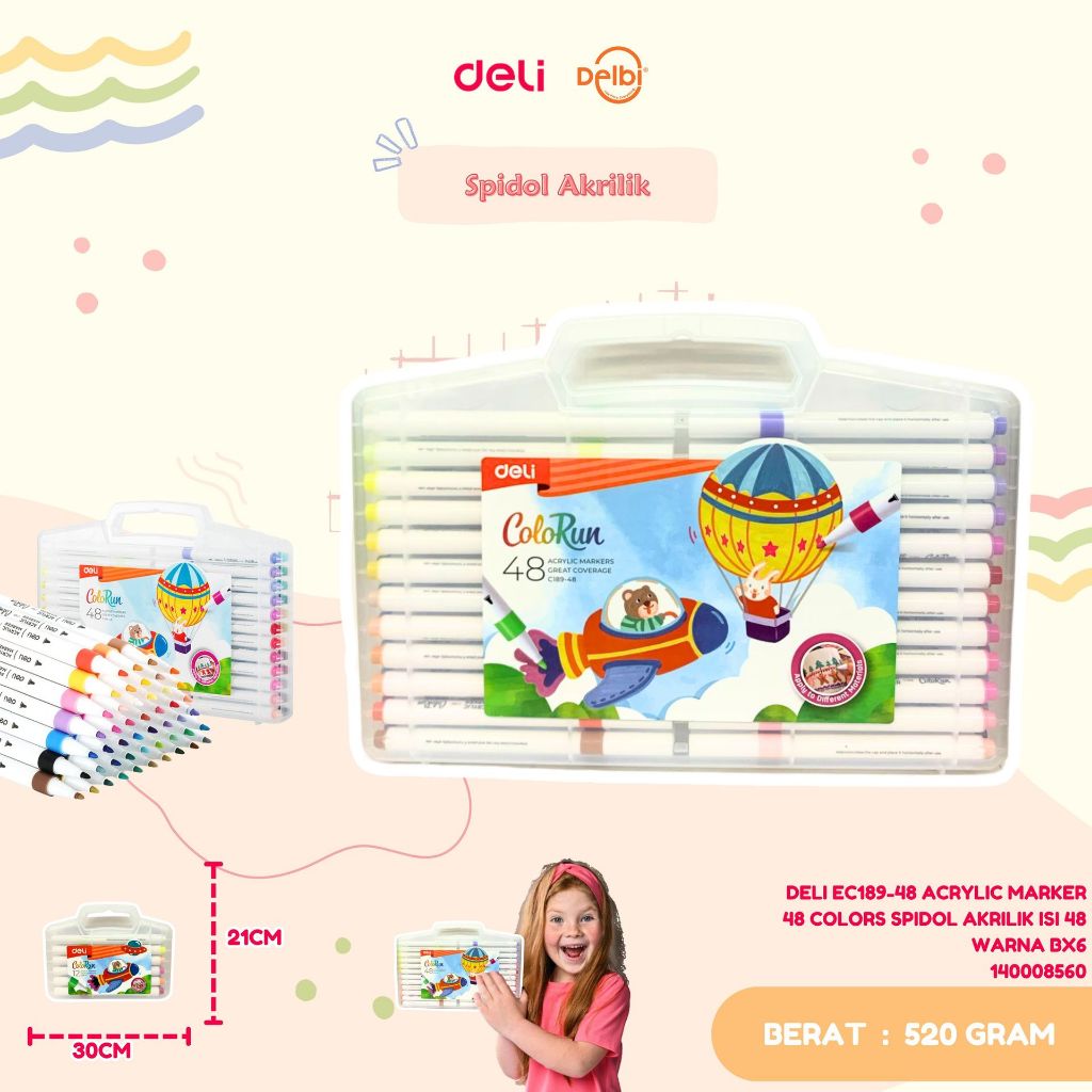

DELI EC189-48 ACRYLIC MARKER 48 COLORS SPIDOL AKRILIK ISI 48 WARNA