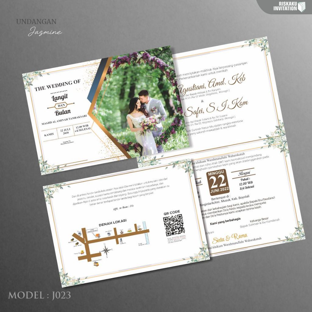 Undangan Pernikahan Foto Prewedding Bahan Jasmine Glossy Glitter Murah Mewah
