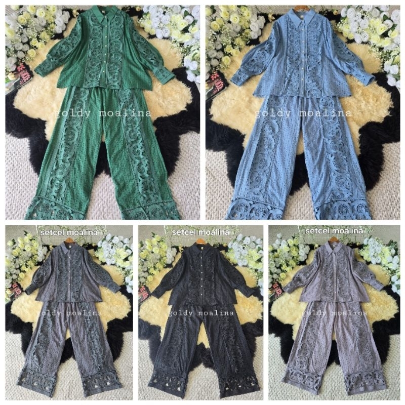 OneSet Setcel Katbol Katun Bolong Bordir Stelan Premium Goldy Moalina (FCOI1452)
