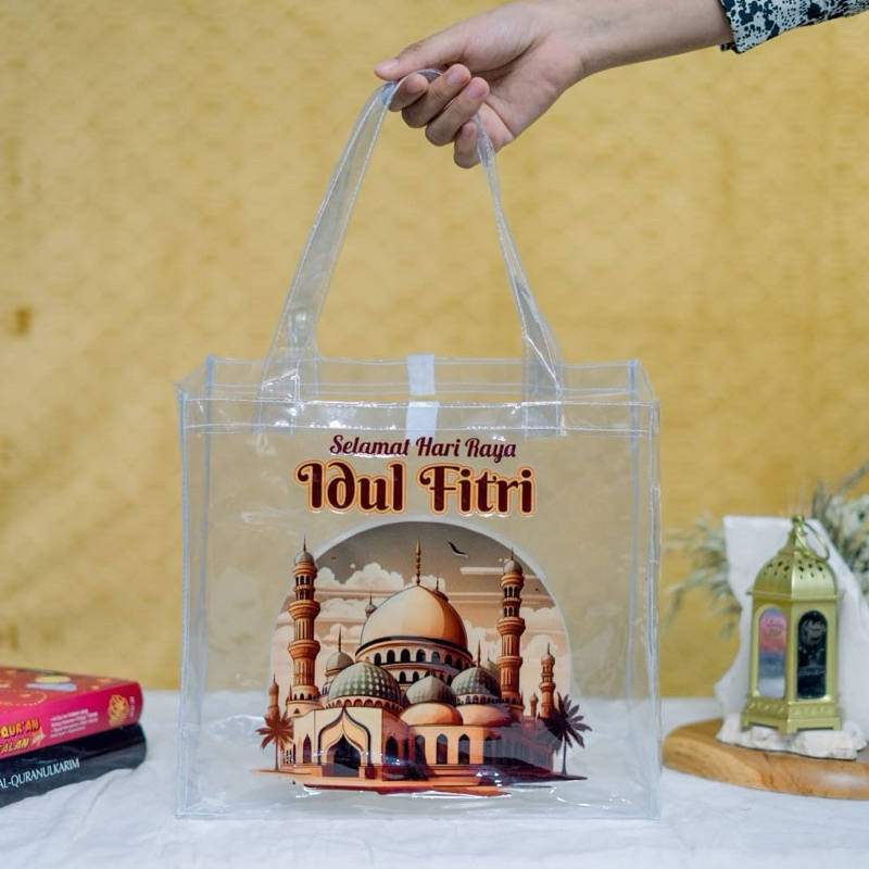 

Uk T25xP30xL13, Tas Lebaran Mika Transparan Print Bingkisan Hampers Lebaran Idul Fitri