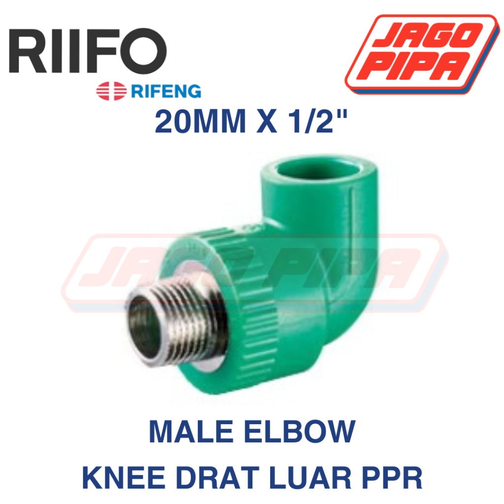 RIIFO PPR Elbow Drat Luar 20 X 1/2 Inch Male Thread Knee 20 mm x 1/2" RIFENG
