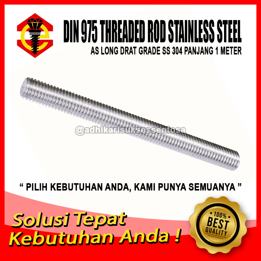 SS 304 / As Drat Stainless M8 / Long Drat 8 MM / Thread Rod M8x1 Meter Stainless Steel