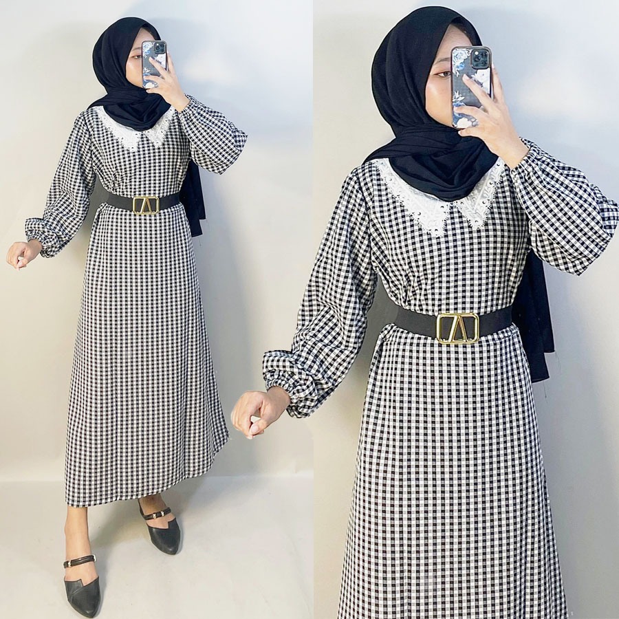 CARLINA Gamis Kotak Zaviera Set Gesper Belt Cantik