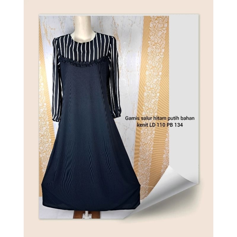 gamis salur hitam putih