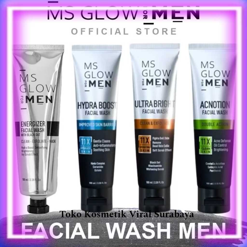 Facial Wash Ms Glow Men / Ms Glow For Men / SABUN MUKA PRIA KOSMETIK PRIA / PRAWATAN WAJAH PRIA