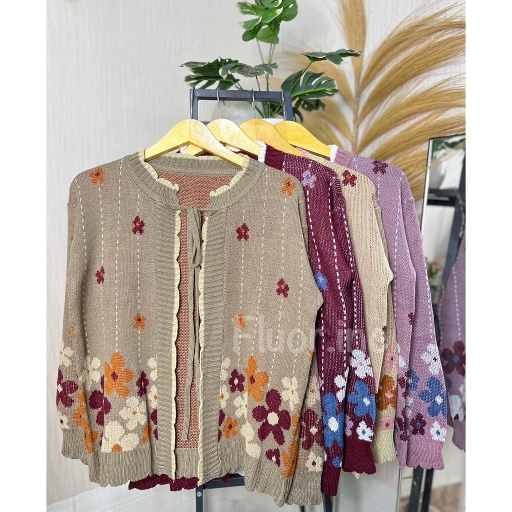Fluor.Inc - Cardigan Rajut Wanita Kimono Flower Bunga Pita Allsize Premium / Cardigan Rajut Wanita B