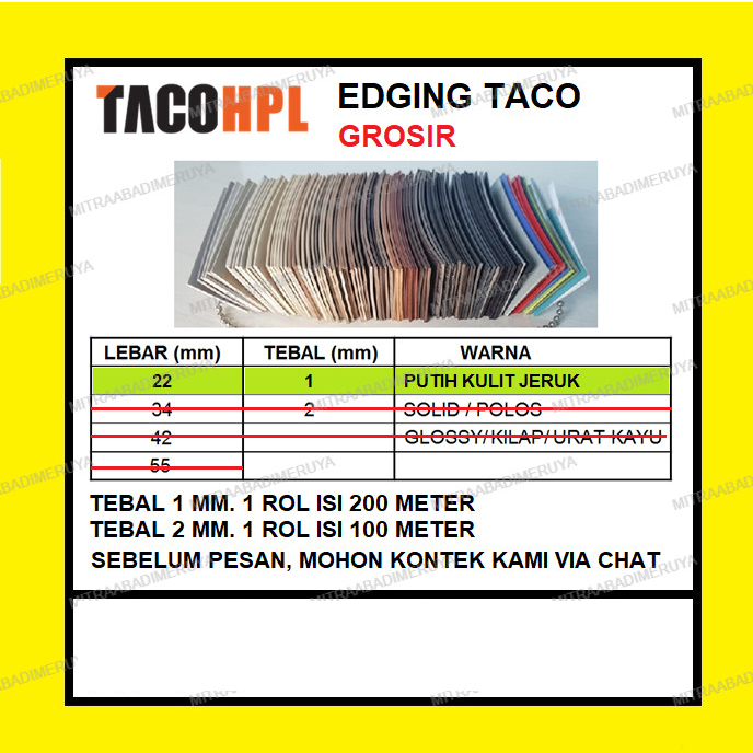 GROSIR Edging TACO HPL 22/1 mm Putih Kulit Jeruk