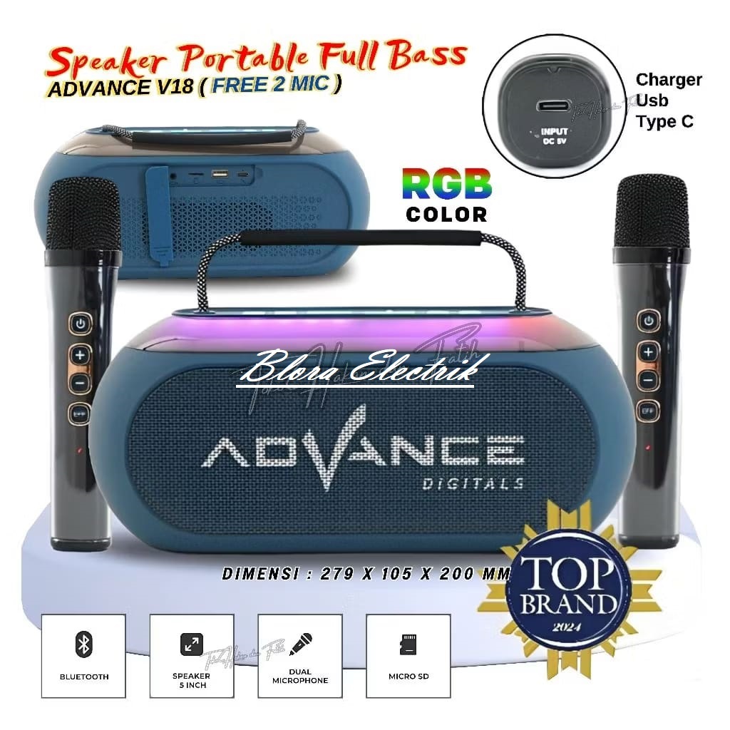 Advance Digitals Audio Speaker Advance V18 Portable Speaker Dual Microphone Karaoke wearless