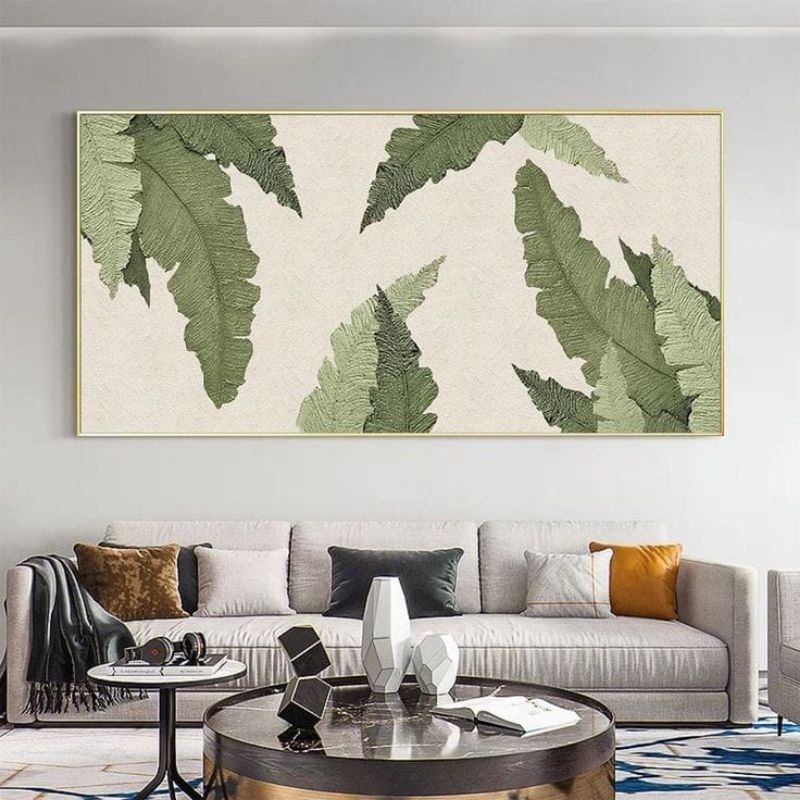 Lukisan dinding ruang tamu daun pisang modern art painting