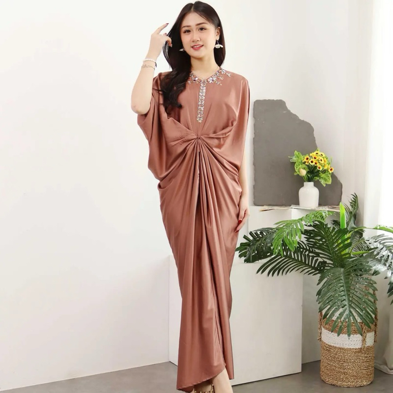 Syifa Kaftan Silk Armani Satin Wanita Gamis Baju Lebaran Payet