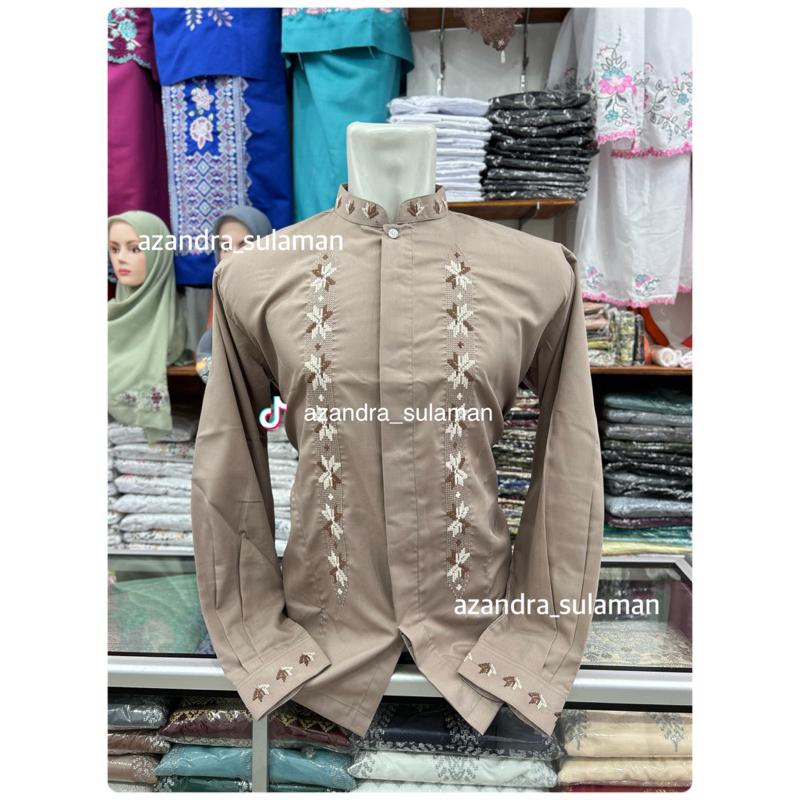 baju koko katun toyobo lengan manset bordir trawang bukittinggi padang