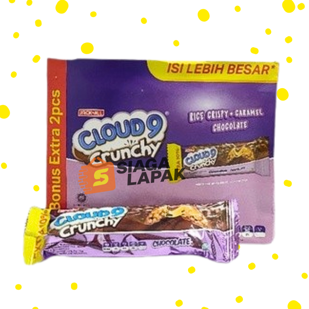 

Cloud 9 Crunchy 1 BOX isi 24pcs Rasa Coklat Vanila Rice Crispy Caramel