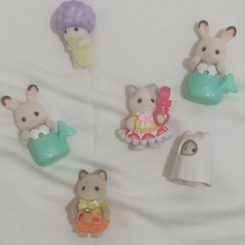 (Update Stock) Sylvanian Families Cream Ghost Cat Rabbit Mermaid Mouse Fun Hair Latte Cat Fork