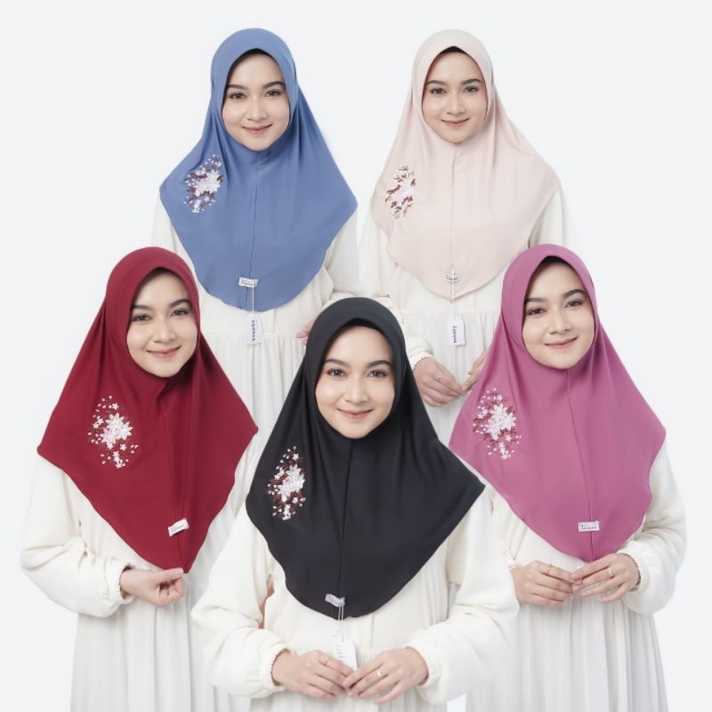Hijab bergo instan jersey bordir motif bunga/Bergo instan jersey pet size M