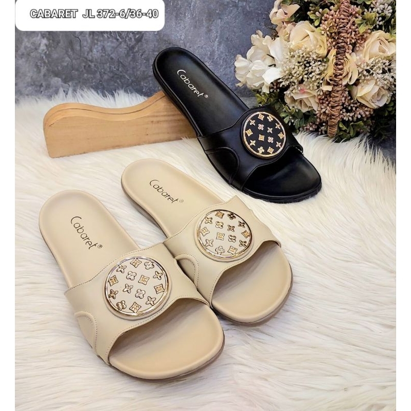 Sandal Wanita Cabaret Krem Cream Hitam Black