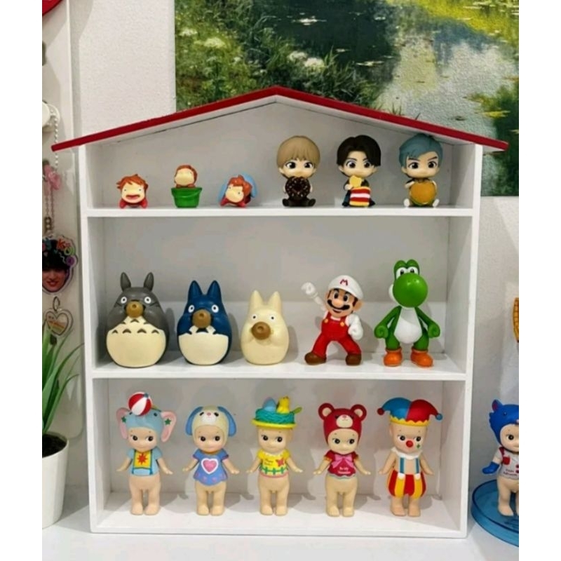 rak display  boneka/ rak pajangan boneka / rak miniatur popmart pucky  Sony angel dll bahan kayu, mi