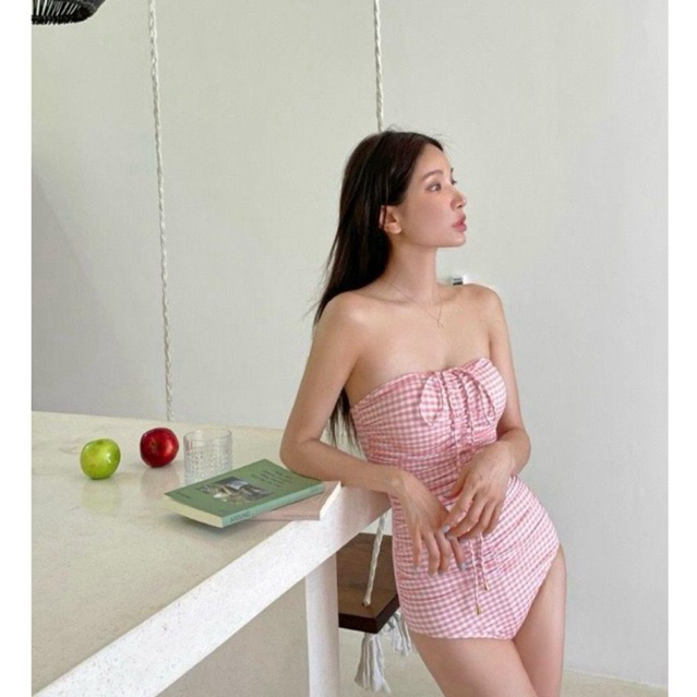 Moritz Swimsuit baju renang bikini swimwear pink pastel kemben halter neck tube top atasan tank teru