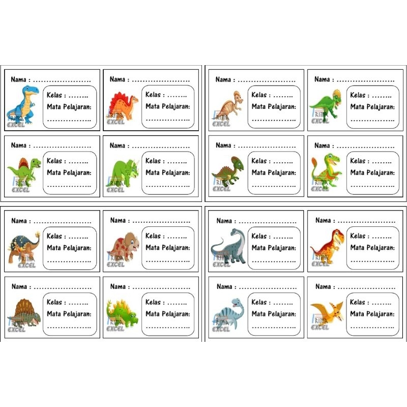 

Label sticker nama gambar kartun Dino polos tanpa warna background
