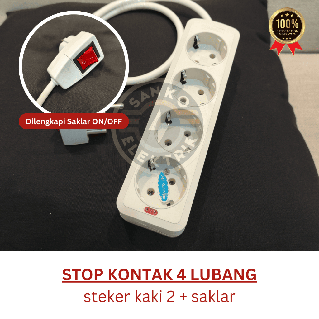 Stop Kontak Steker Kaki 2 + Saklar 4 Lubang | SNI | Good Quality