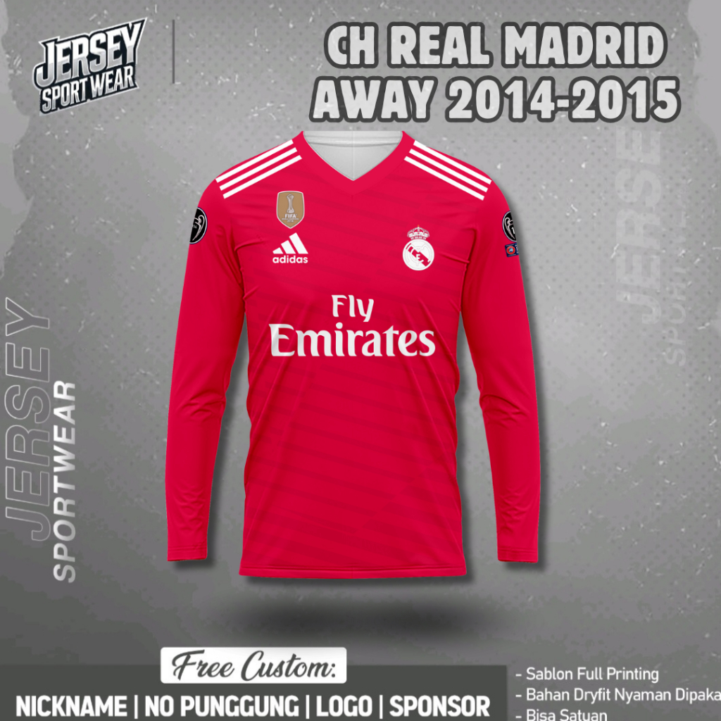 Jersey Sepak Bola CH REAL MADRID AWAY 2014-2015 Custom Free Nama & Nomor Punggung