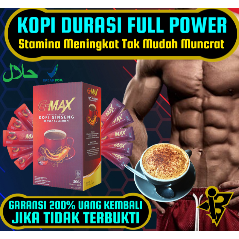 

kopi g-max gmax kopi instan rasa gula aren ekstra gingseng stamina tahan lama bpom