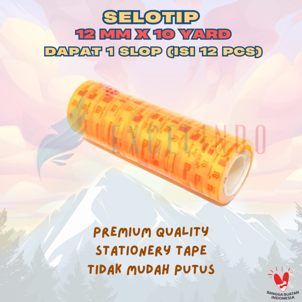 

(1 SLOP/ ISI 12 PCS) SELOTIP Stationery Tape 12MM x 10 YARD EXCELINDO PREMIUM QUALITY