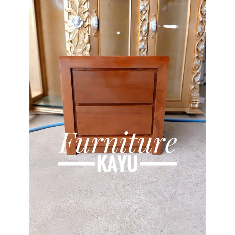 Nakas minimalis kayu jati, meja samping tempat tidur kayu jati
