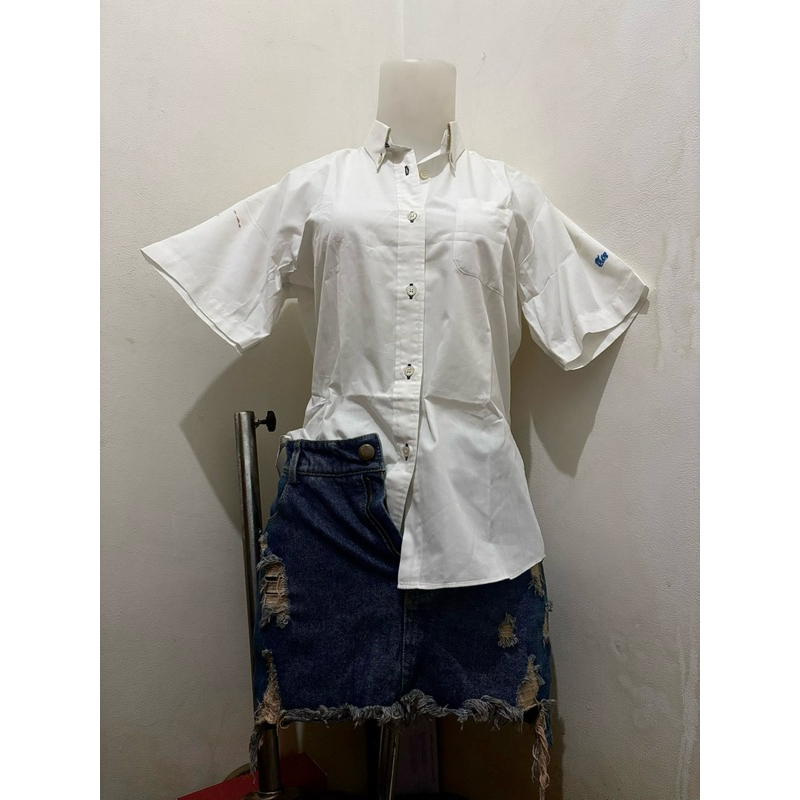 set/rok levis/rok celana/rok kekinian/rok mini/atasan wanita/kemeja pendek/kemeja putih/kemeja lenga
