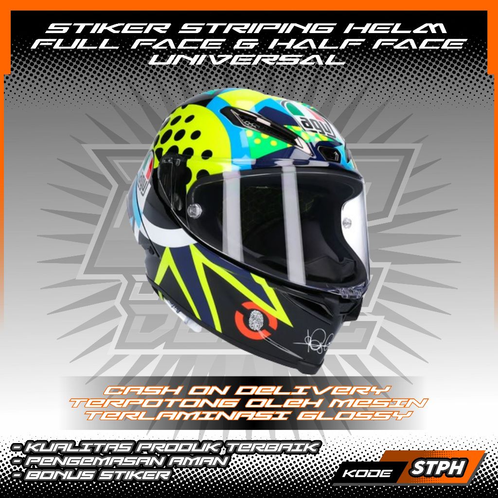 STIKER STRIPING HELM FULL FACE/HALF FACE UNIVERSAL MOTIF ROSSI 46 WINTER TEST 2020 | STIKER HELM | S