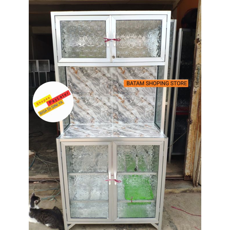 LEMARI RAK PIRING DAPUR ALUMINIUM KACA POLOS 2 PINTU