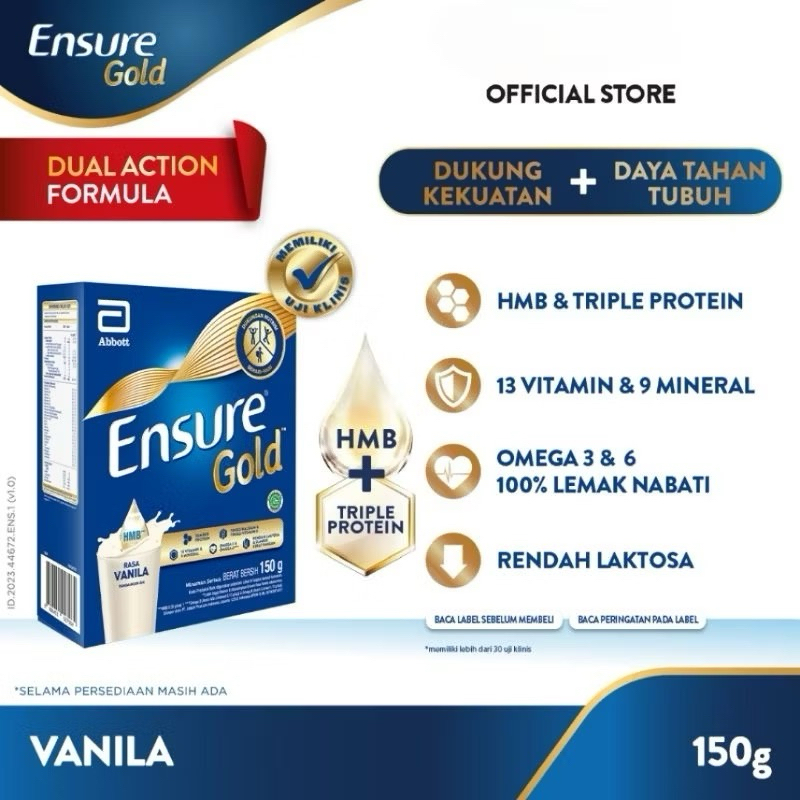 

Ensure Gold HMB Vanilla 150 g - Nutrisi Dewasa Rendah Laktosa