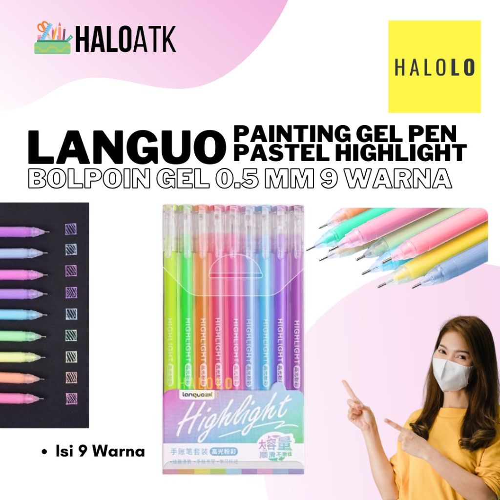 

Color Gel Pen Languo Painting Gel Pen 0.5 mm isi 9 Warna Pastel Highlight