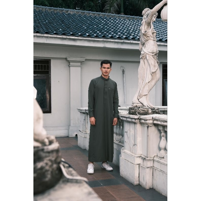 Thobe Shahama SH-150 Army Baju Gamis Pria Dewasa Modern Lengan Panjang Warna Hijau Army