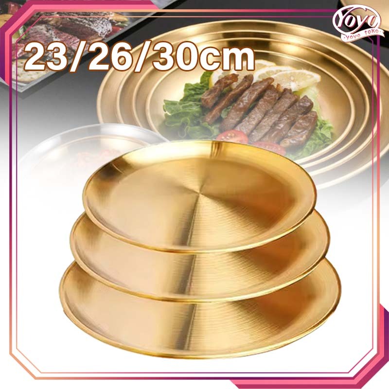 Nampan Bulat Emas Nampan Bulat Gold Nampan Bulat Stainless Piring Emas Gaya Eropa Nampan Bulat