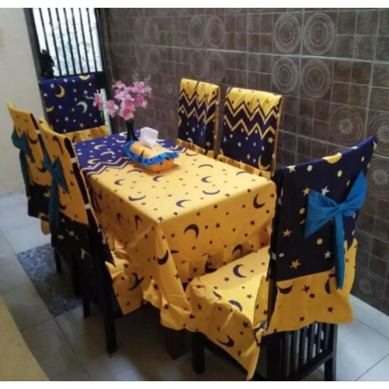 Sarung kursi 6 set  taplak meja makan
