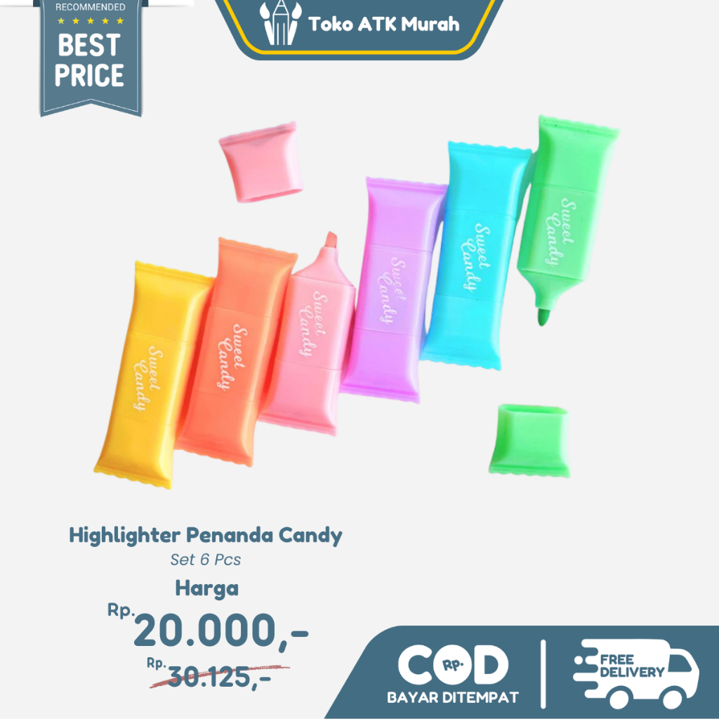 

Highlighter Dual Tip Permen Mini Candy Stationery Pastel Lucu 6 pcs