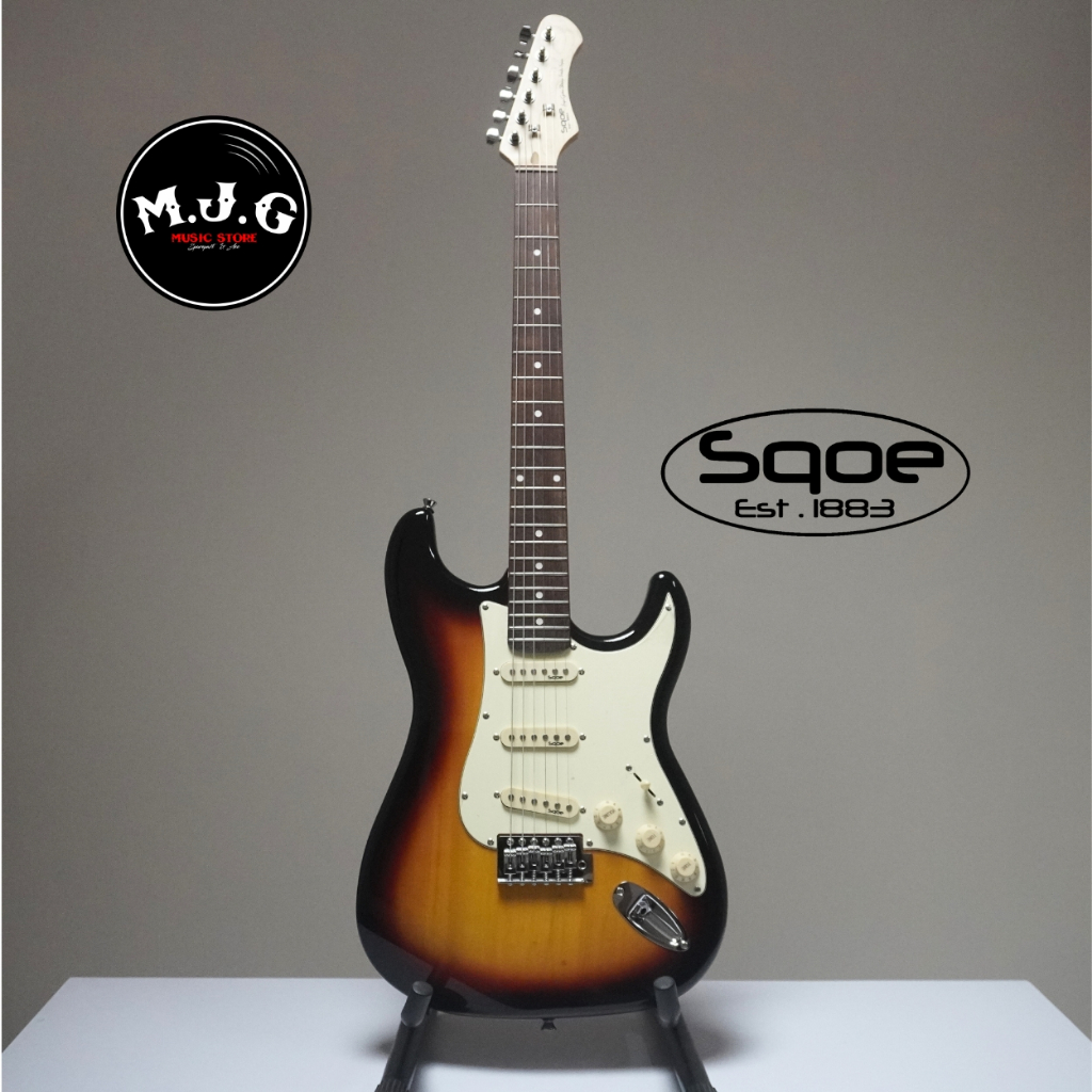 gitar elektrik Stratocaster sqoe SEST200 genesis series 3 tone sunburst SSS single coil pickups